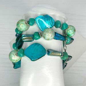 New York & Company Teal Triple Layer Shell Stretch Bracelet Set
